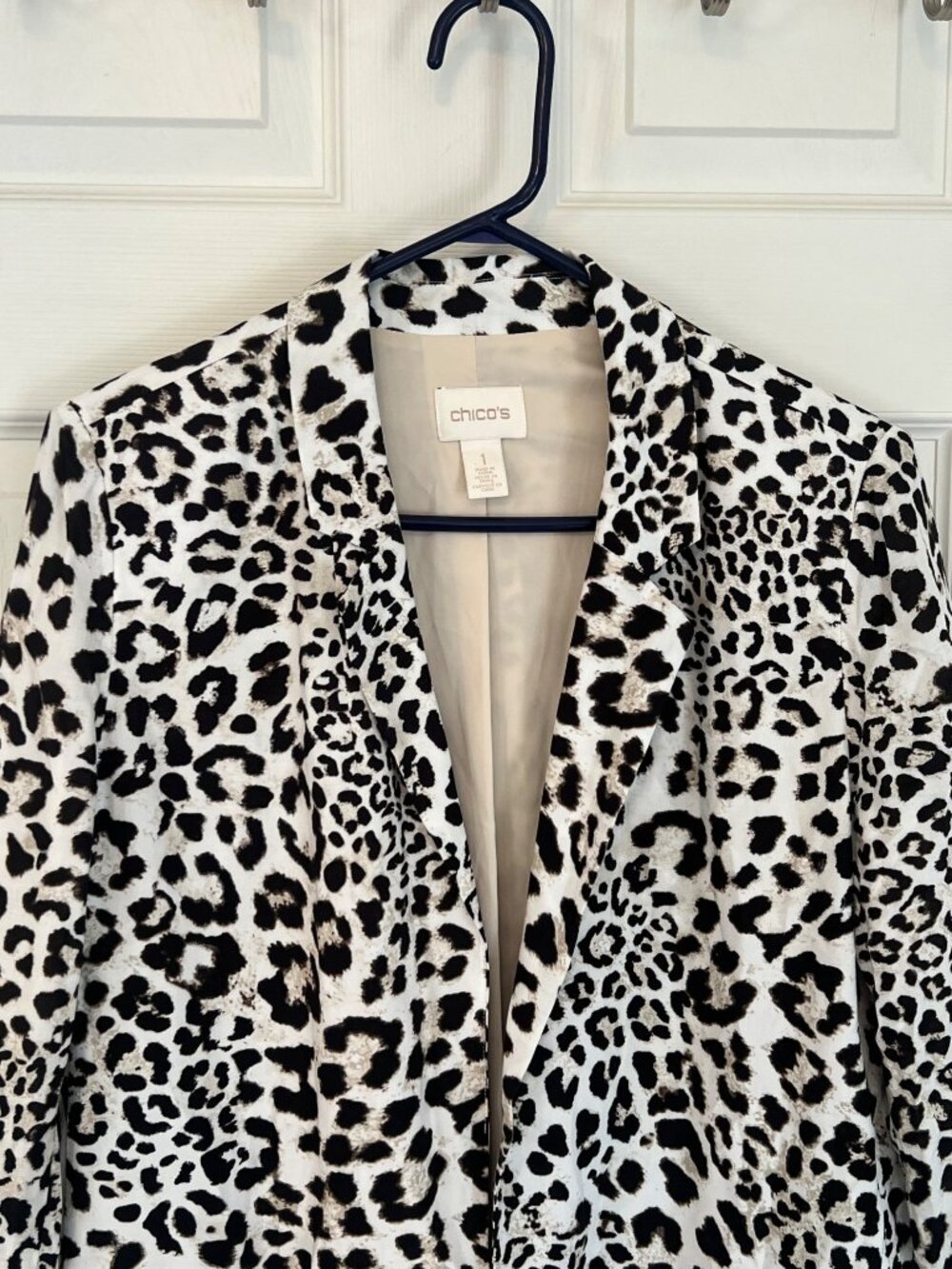 Chico's Animal Print Open Blazer Jacket Cheetah Office Professional Casual 1 Med - Picture 2 of 6